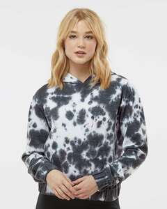 MV Sport W23718 Women's Sueded Fleece Tie-Dyed Crop Hooded Sweatshirt