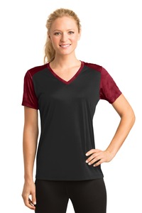 Sport-Tek LST371 Ladies CamoHex Colorblock V-Neck Tee