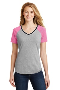 District DT276 Juniors Mesh Sleeve V-Neck Tee