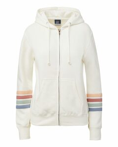 MV Sport W22732 Women's Striped Sleeves Full-Zip Hooded Sweatshirt