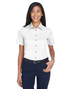 Harriton M500SW Ladies' Easy Blend™ Short-Sleeve Twill Shirt with Stain-Release