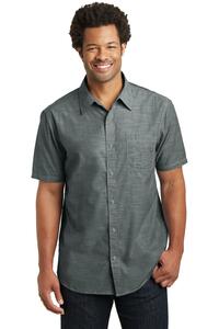 District DM3810 Mens Short Sleeve Washed Woven Shirt