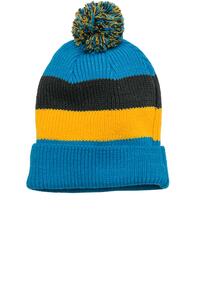 District DT627 Vintage Striped Beanie with Removable Pom