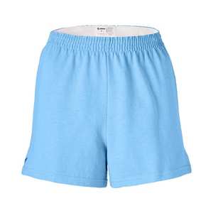 Women's Blue Exposed Elastic Waistband With Option To Roll Down Shorts