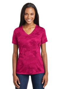 Sport-Tek LST370 Ladies CamoHex V-Neck Tee
