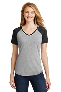 District DT276 Juniors Mesh Sleeve V-Neck Tee