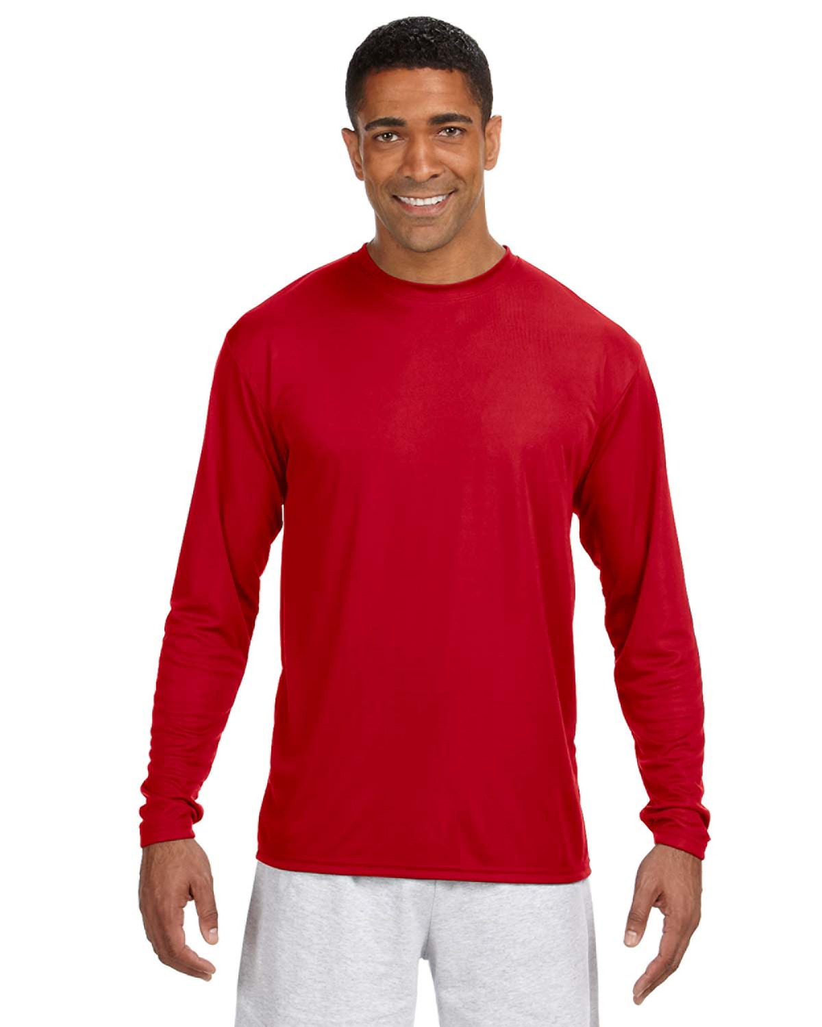 A4 N3165 Men's Cooling Performance Long Sleeve T-Shirt–Scarlet (2XL)