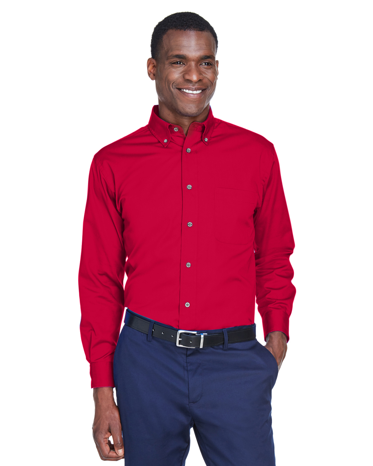 Harriton M500 Men's Easy Blend™ Long-Sleeve Twill Shirt with Stain-Release  - Red - 2XL