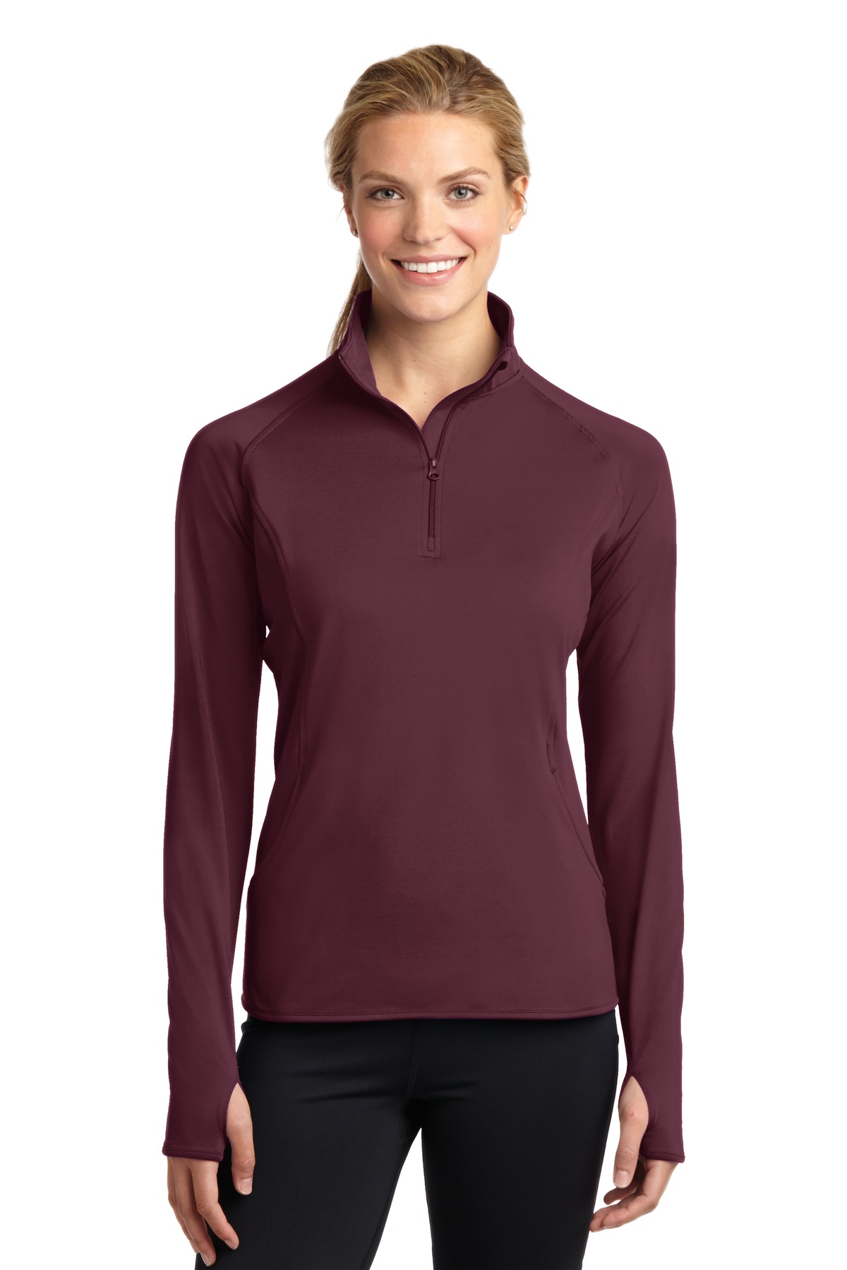 Sport-Tek LST850 Ladies Sport-Wick ® Stretch 1/4-Zip Pullover–Maroon (S)