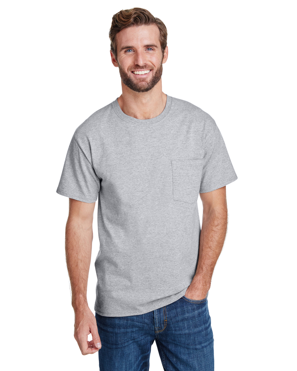 『TEN TEE POCKET GRAY』 Adult Unisex Crew Neck Short Sleeve T-Shirt (Heather Grey