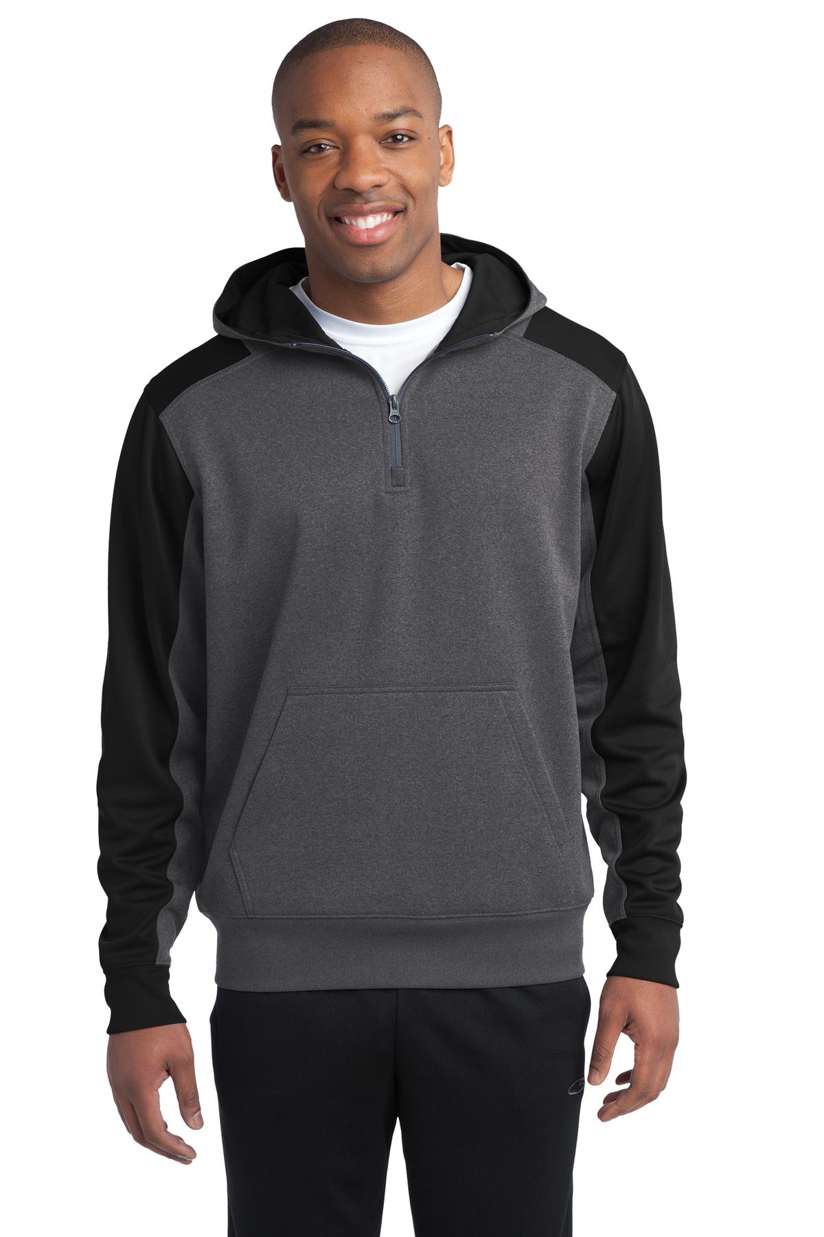 Sport Tek ST249 Tech Fleece Colorblock 1 4 Zip Hooded Sweatshirt