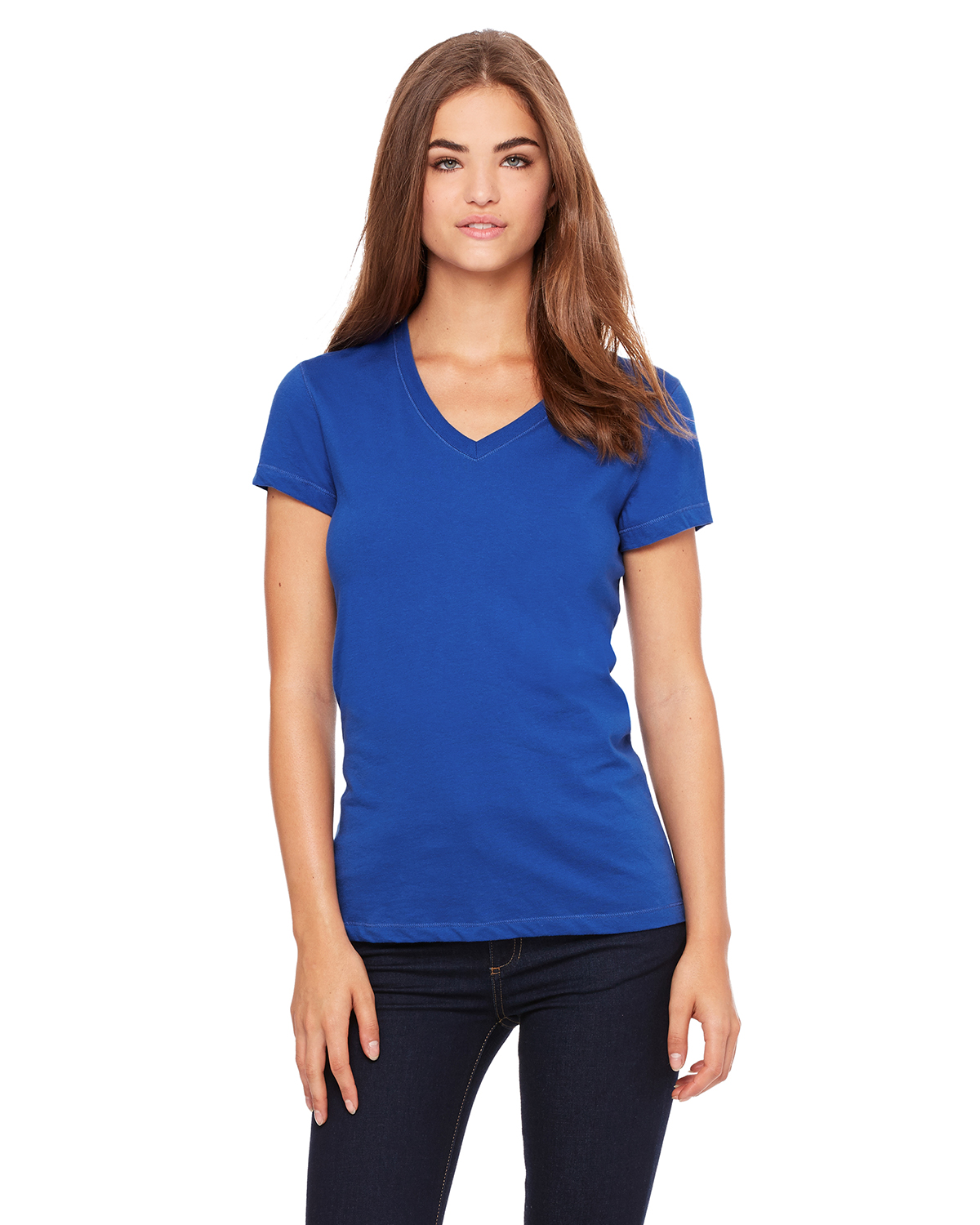 Bella Canvas Ladies' Jersey Deep V-Neck T-Shirt - 100% Combed Cotton, Short Sleeve, Retail Fit