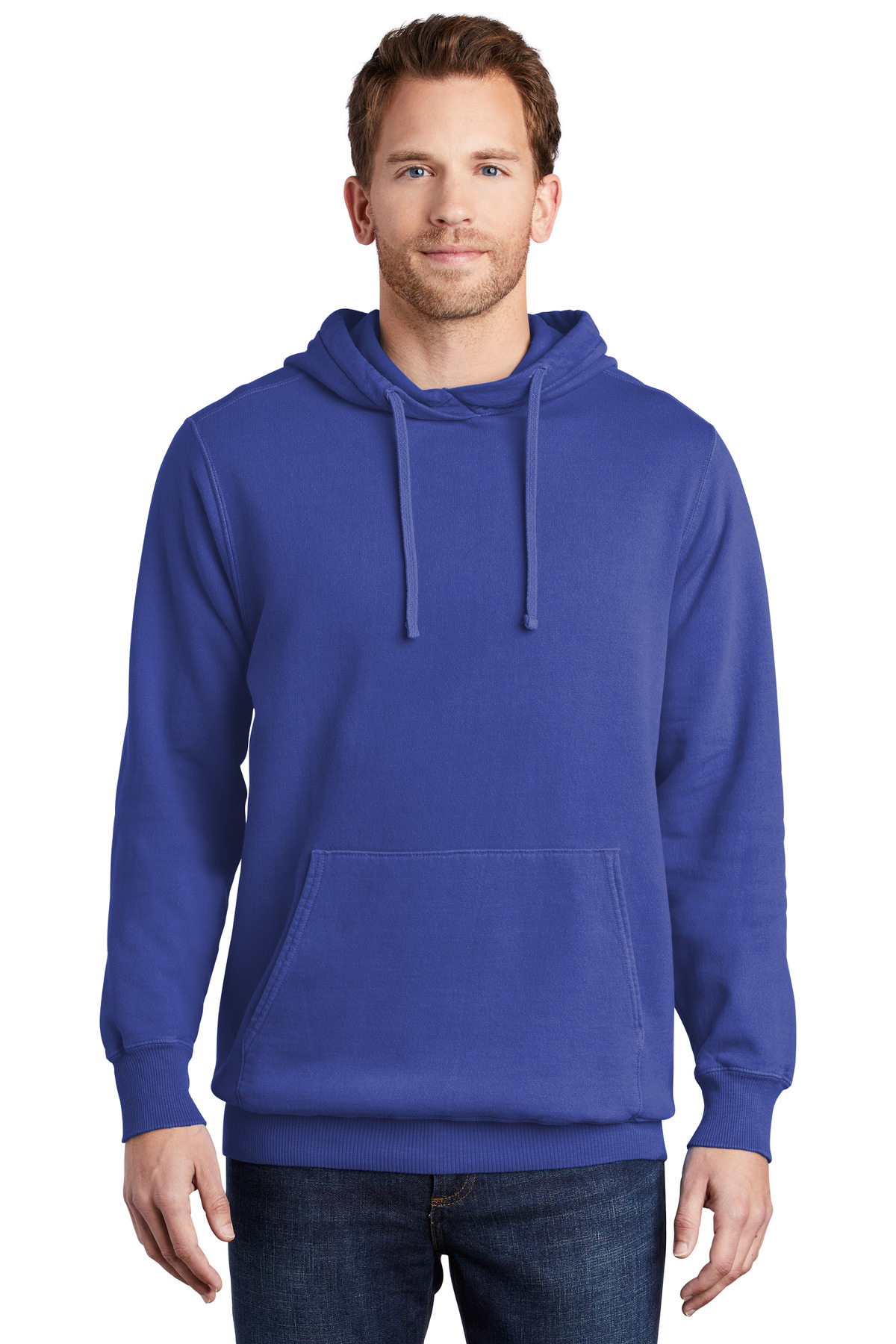 Men's plain hooded t-shirt - blue melange S1376