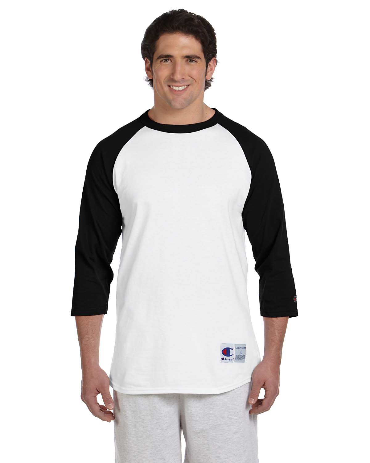 Champion T1397 Adult 5.2 oz. Raglan T-Shirt - White / Black - XL