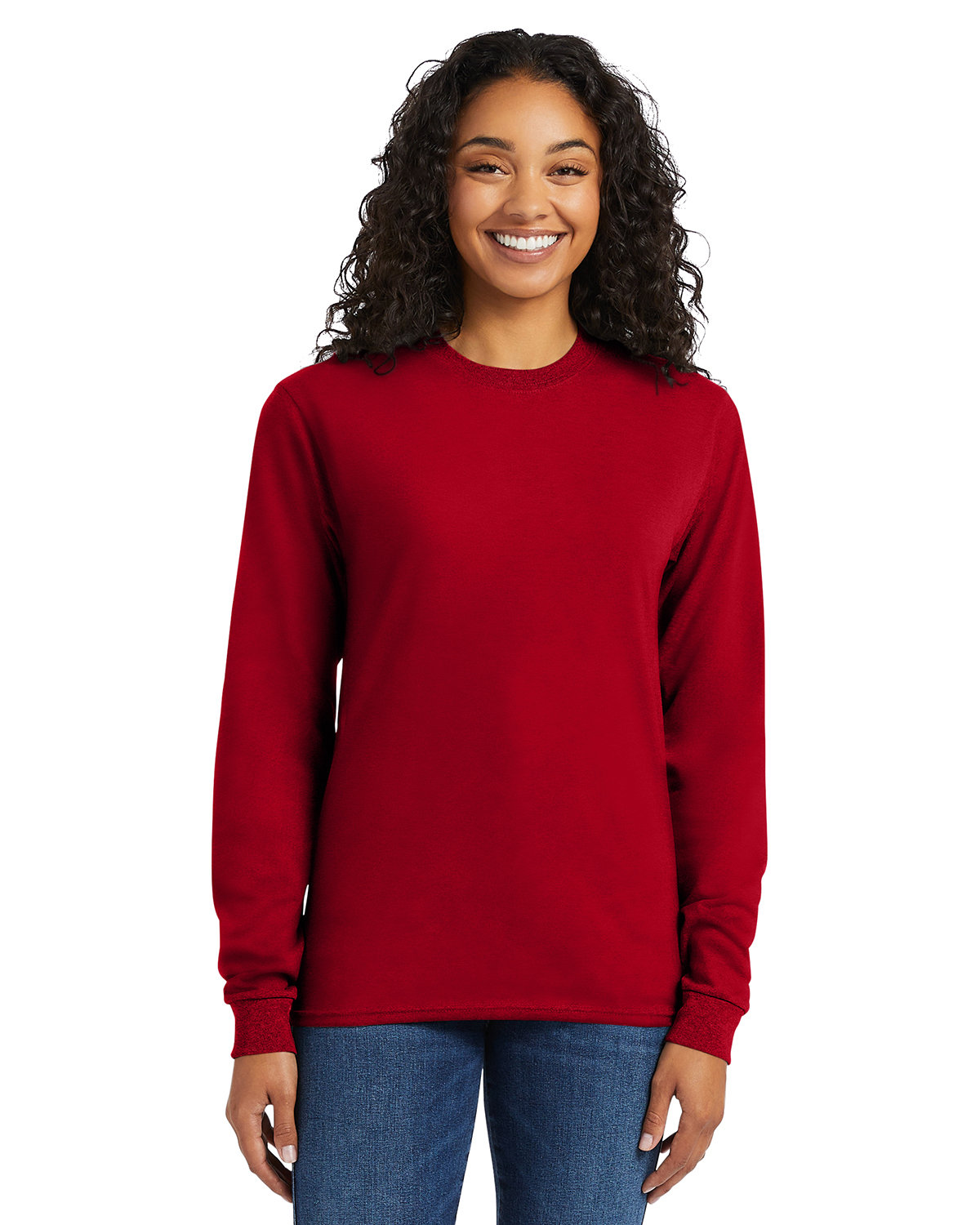 Red cotton long sleeve hot sale shirt