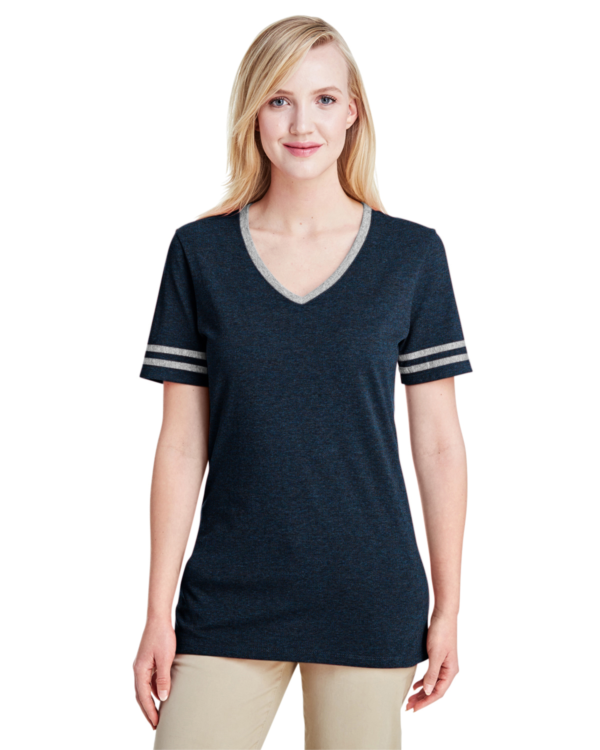Jerzees 602WVR | Ladies' 4.5 oz. TRI-BLEND Varsity V-Neck T