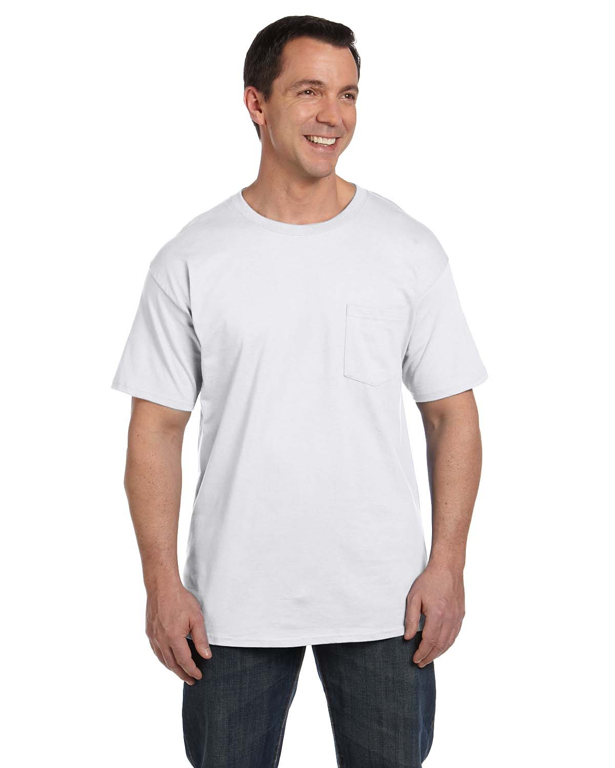 Hanes Beefy-T 100% Cotton T-Shirt With Pocket - Navy, X-Large - Heavyweight Pocket Tee