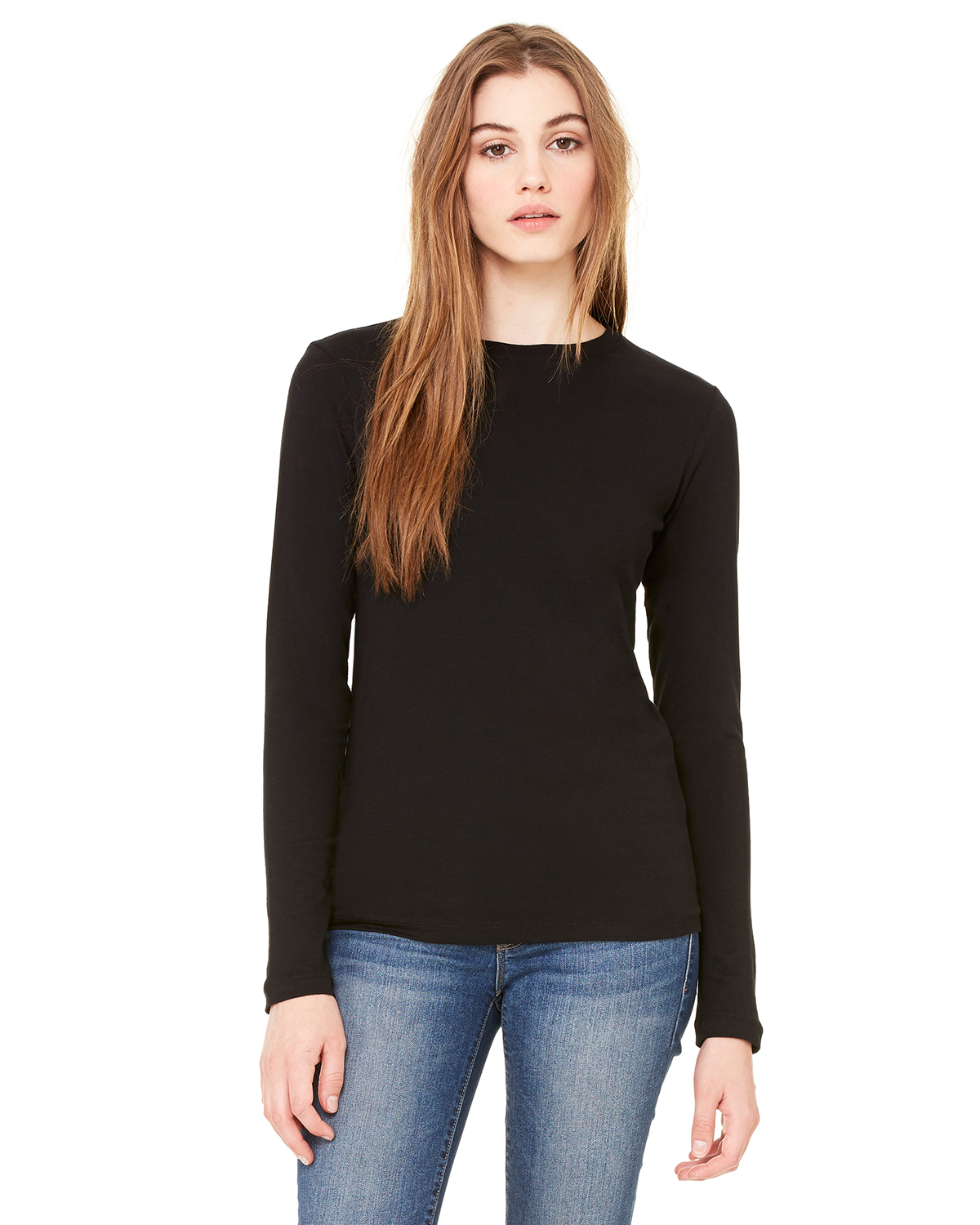 Bella + Canvas B6500 Ladies' Jersey Long-Sleeve T-Shirt–Black (M)