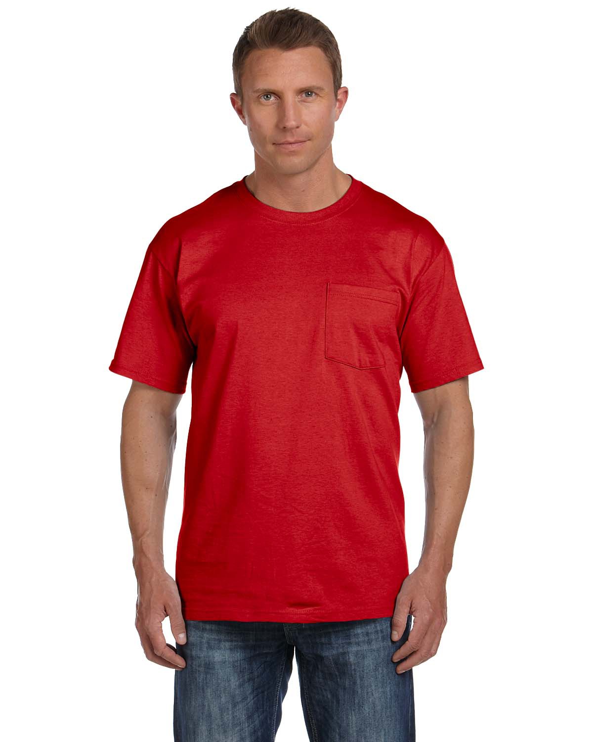 Fruit of the Loom 3931P Adult 5 oz. HD Cotton™ Pocket T-Shirt - True Red - M