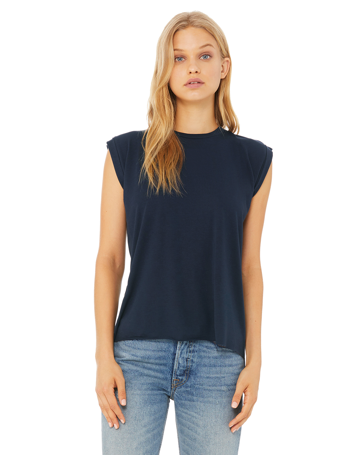 Bella + Canvas 8804 Women's Flowy Muscle T-Shirt With Rolled Cuffs -  Midnight - M