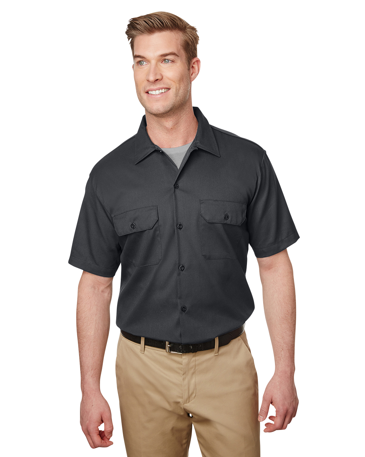 Dickies Men's Black Short Sleeve Slim Fit Flex Twill Work Shirt