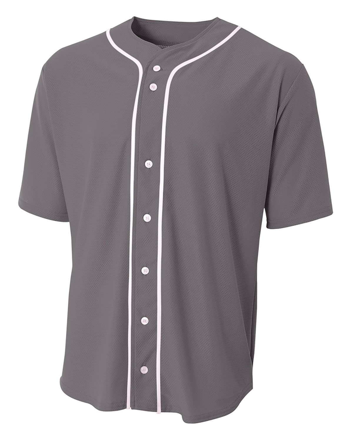 A4 NB4184 - Youth Short Sleeve Full Button Baseball Jersey Grey - XL