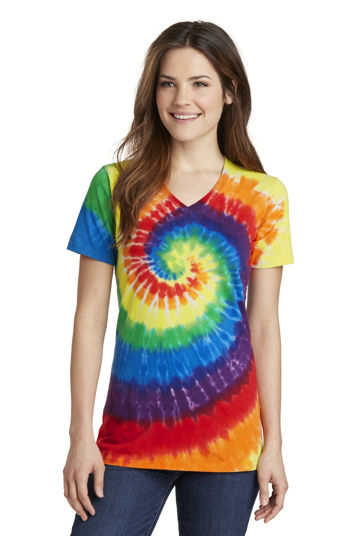 Port Company LPC147V Ladies Tie Dye V Neck Tee ShirtSpace