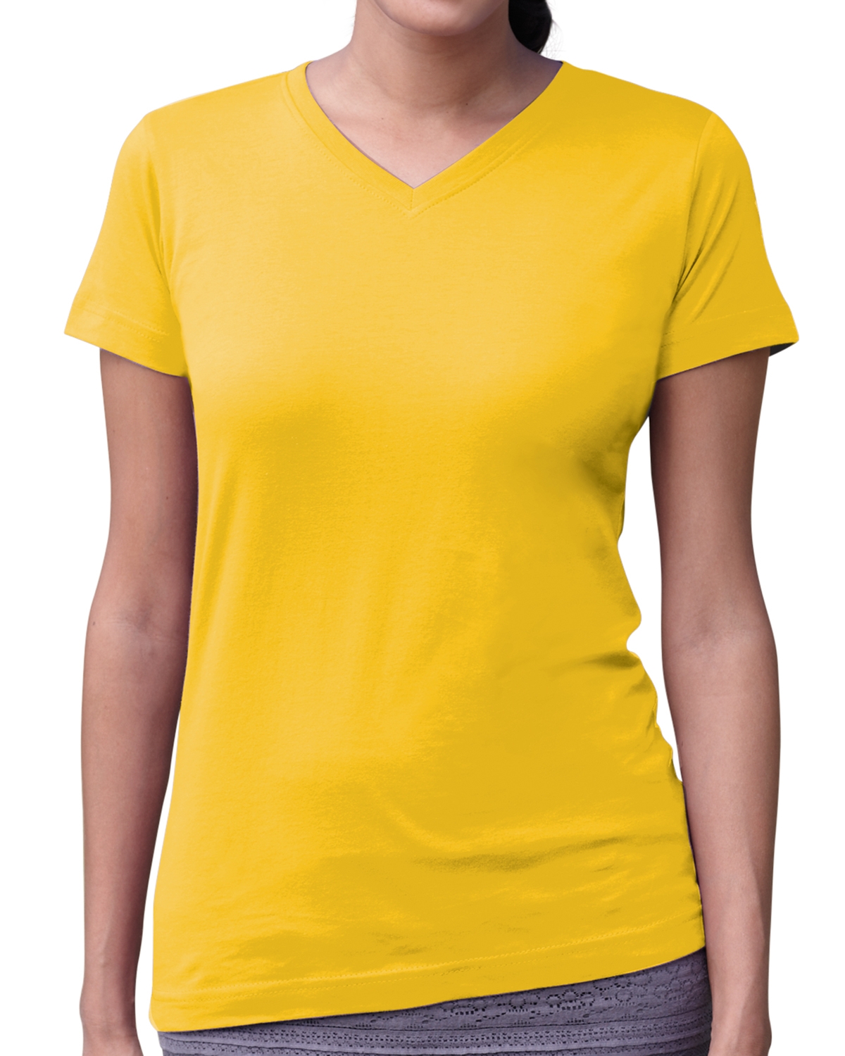 Lat 3507 Women's V-Neck Fine Jersey Tee - Papaya