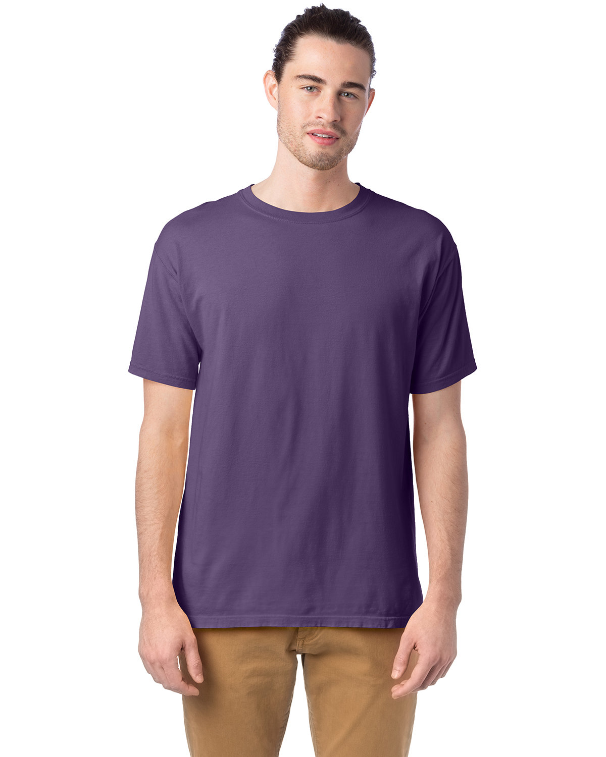 Hanes Unisex Garment Dyed Long Sleeve Cotton T-Shirt Purple Plum