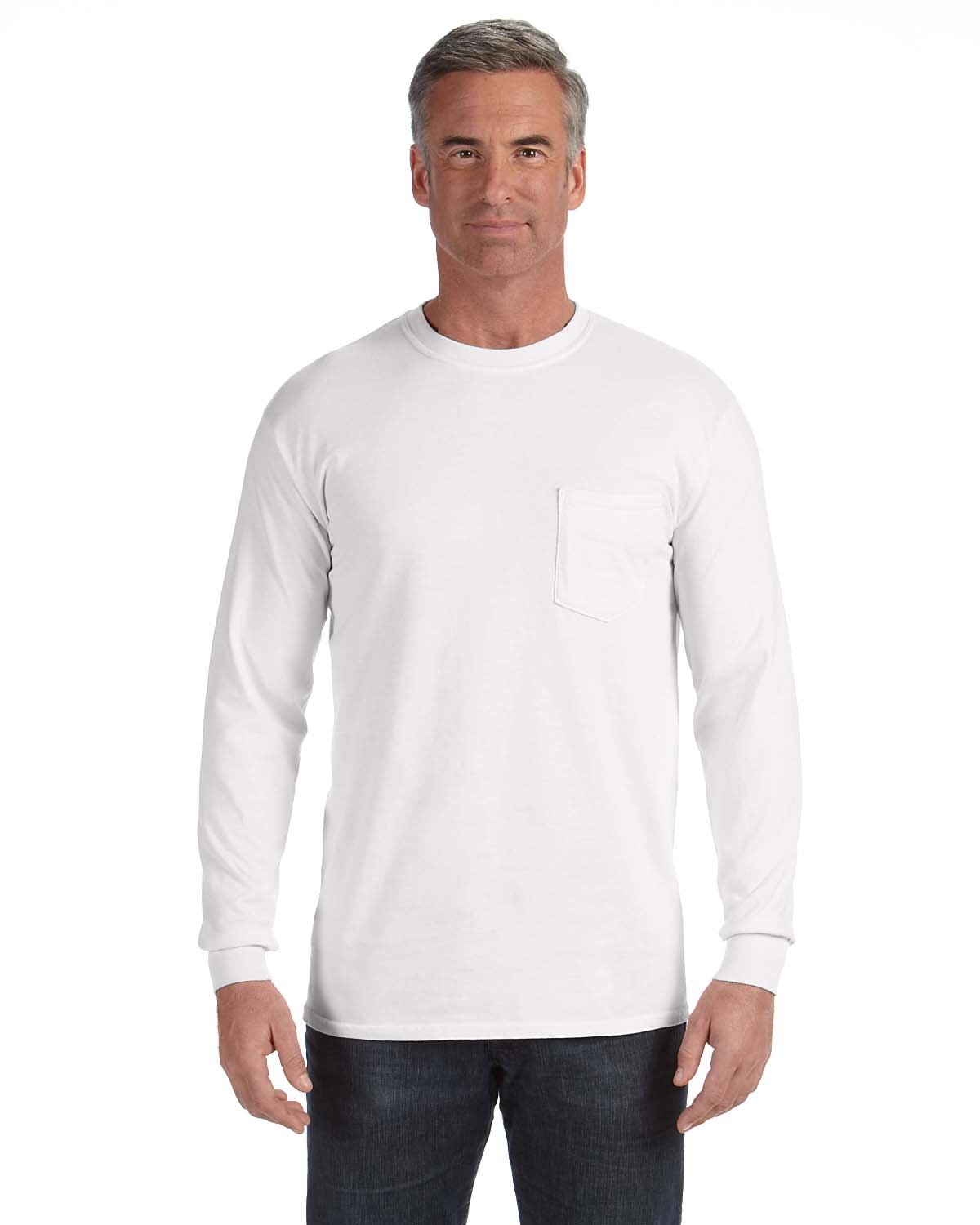 Comfort Colors C4410 Heavyweight Ring Spun Long Sleeve Pocket Tee–White (S)