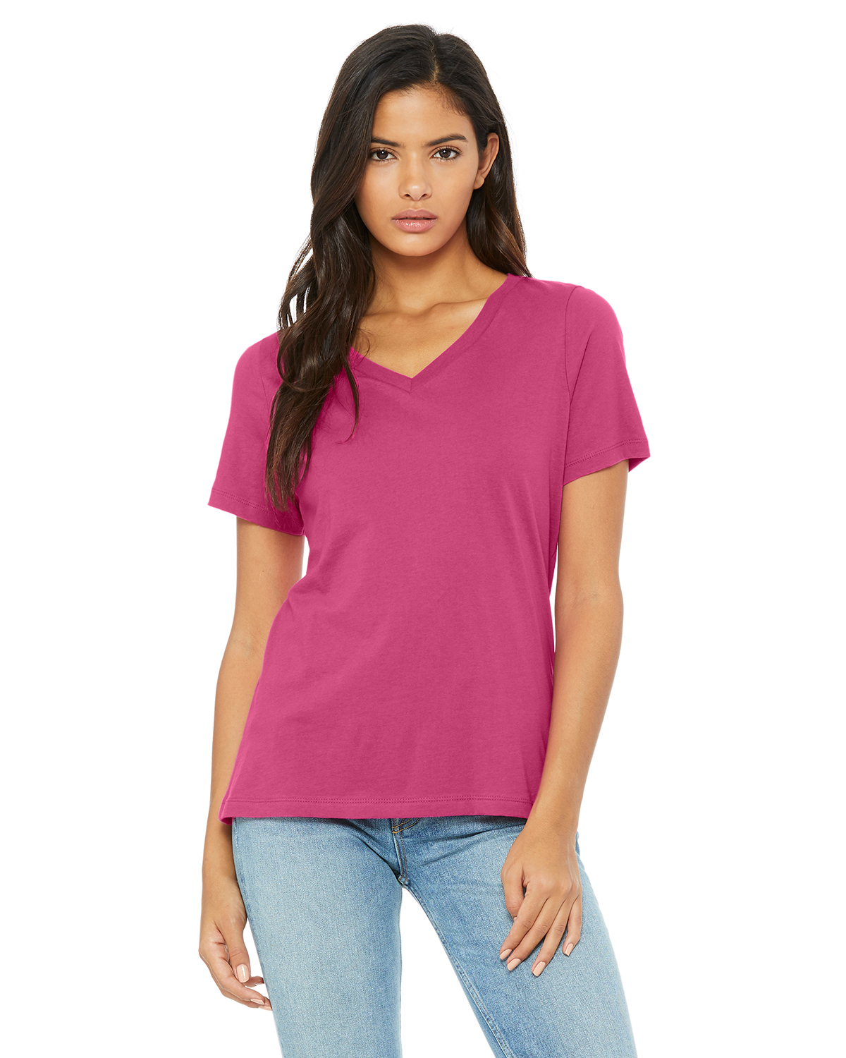 Canvas Sleeve | ShirtSpace 6405 V-Neck Women\'s Relaxed Bella T-Shirt Jersey + Short |
