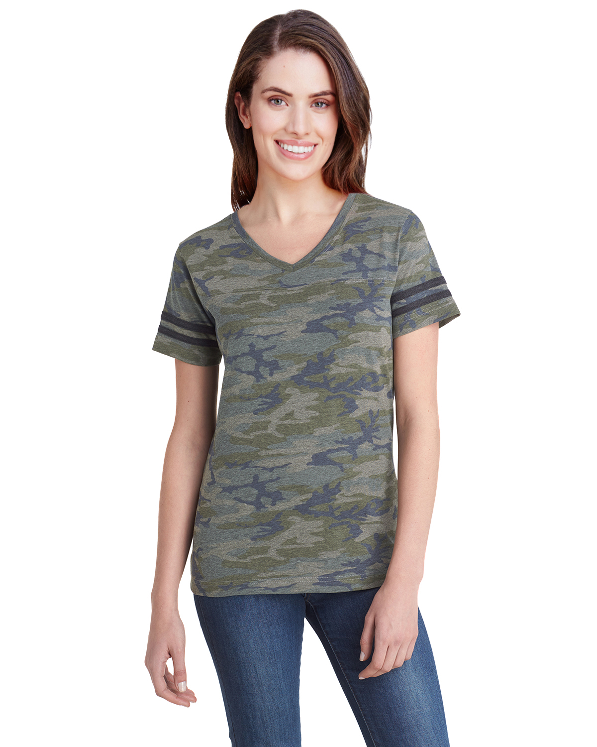 LAT 3537 - Women's Football V-Neck Fine Jersey Tee