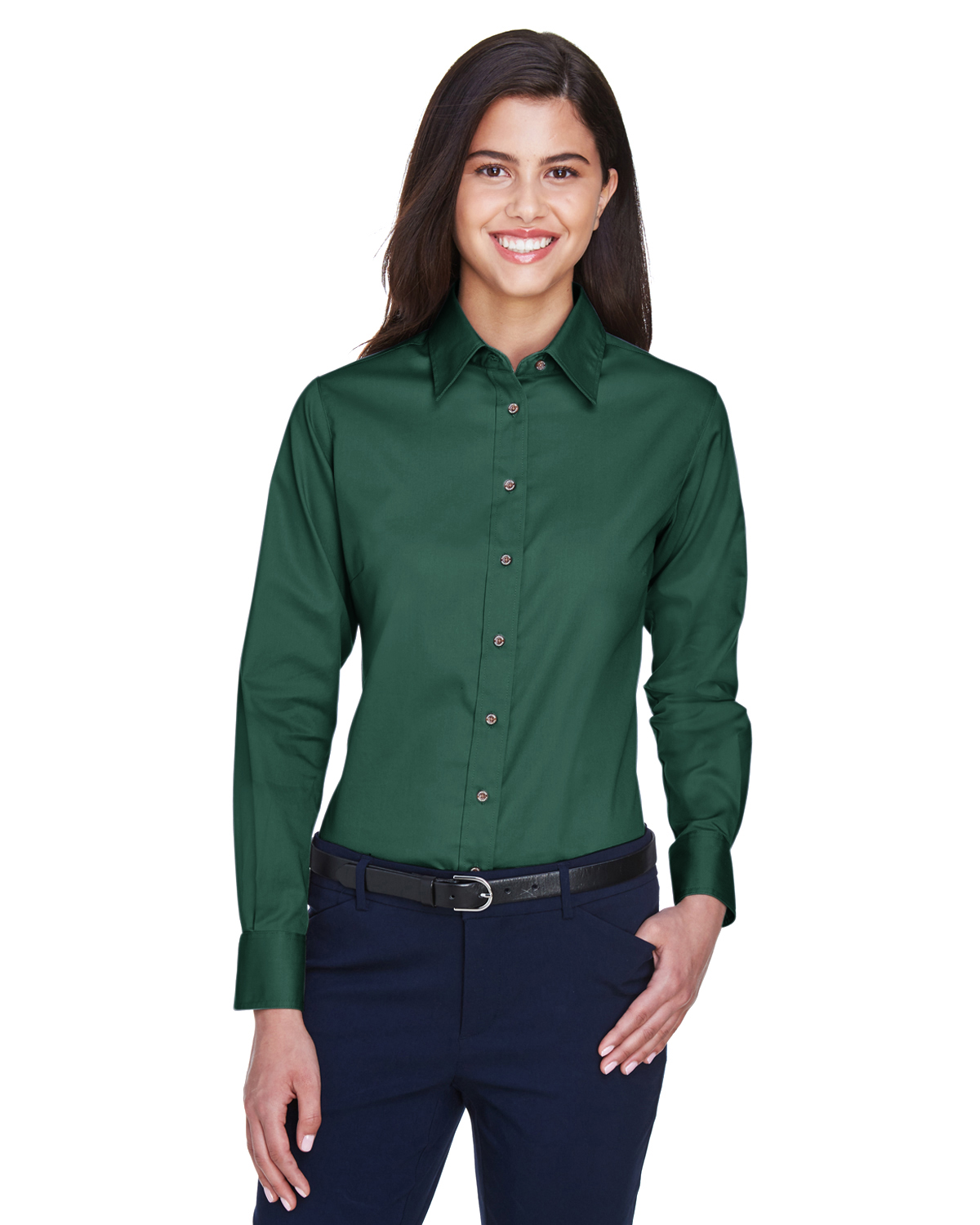 Harriton M500W | Ladies' Easy Blend™ Long-Sleeve Twill Shirt with