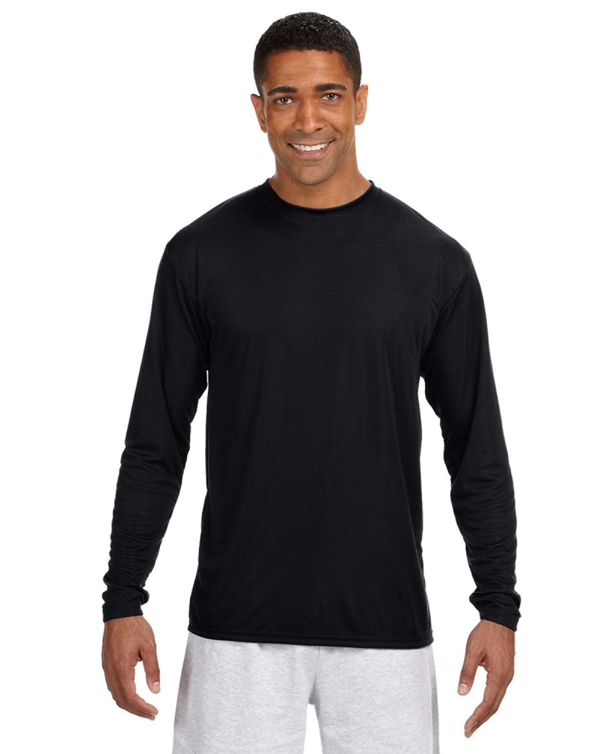 A4 N3165 Men's Cooling Performance Long Sleeve T-Shirt - Black - 3XL
