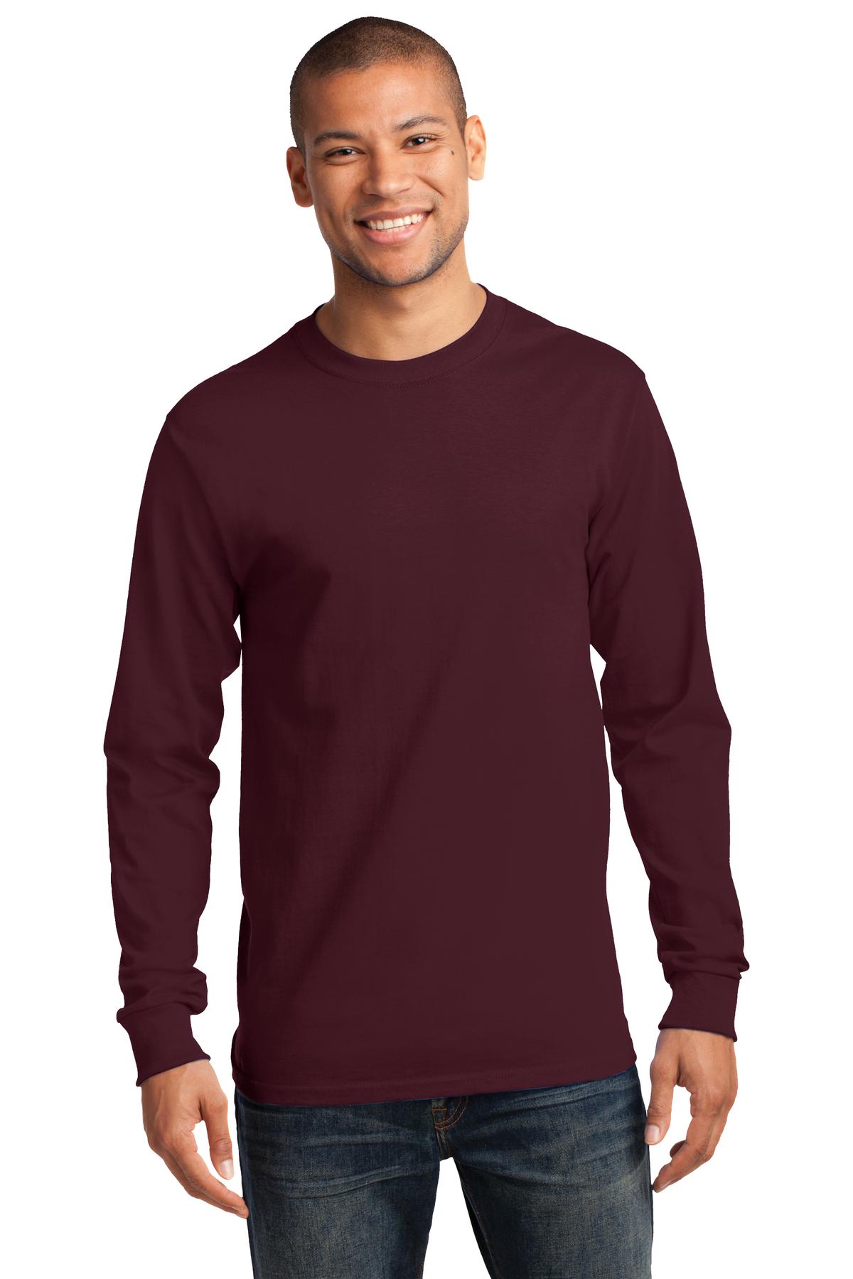 Port & Company Men's Long Sleeve Essential T-Shirt – Heavyweight Cotton Blend, Sangria Color, Large - View #4