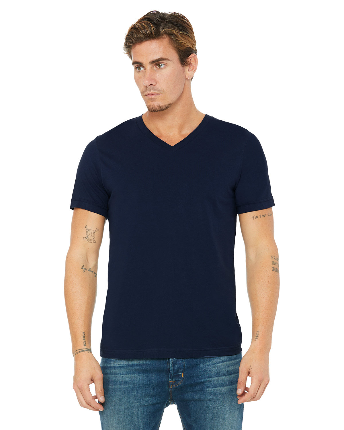 Navy v sale neck t shirt