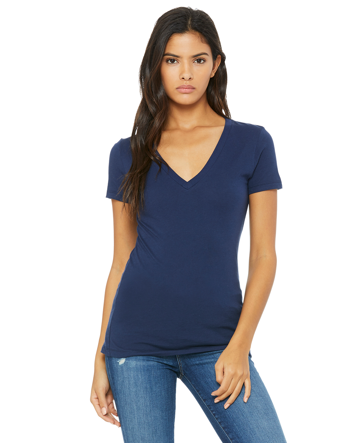 Bella Canvas Unisex Deep V-Neck T-Shirt - Short Sleeve Jersey Tee, Red, Size Large - View #4