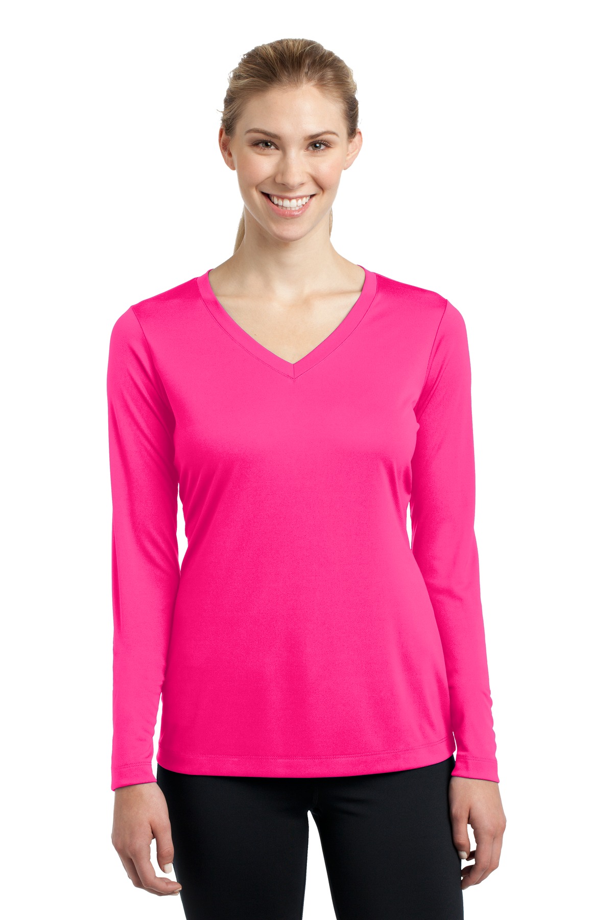 Sport-Tek LST353LS Ladies Long Sleeve PosiCharge ® Competitor™ V-Neck Tee -  Neon Pink - 4XL