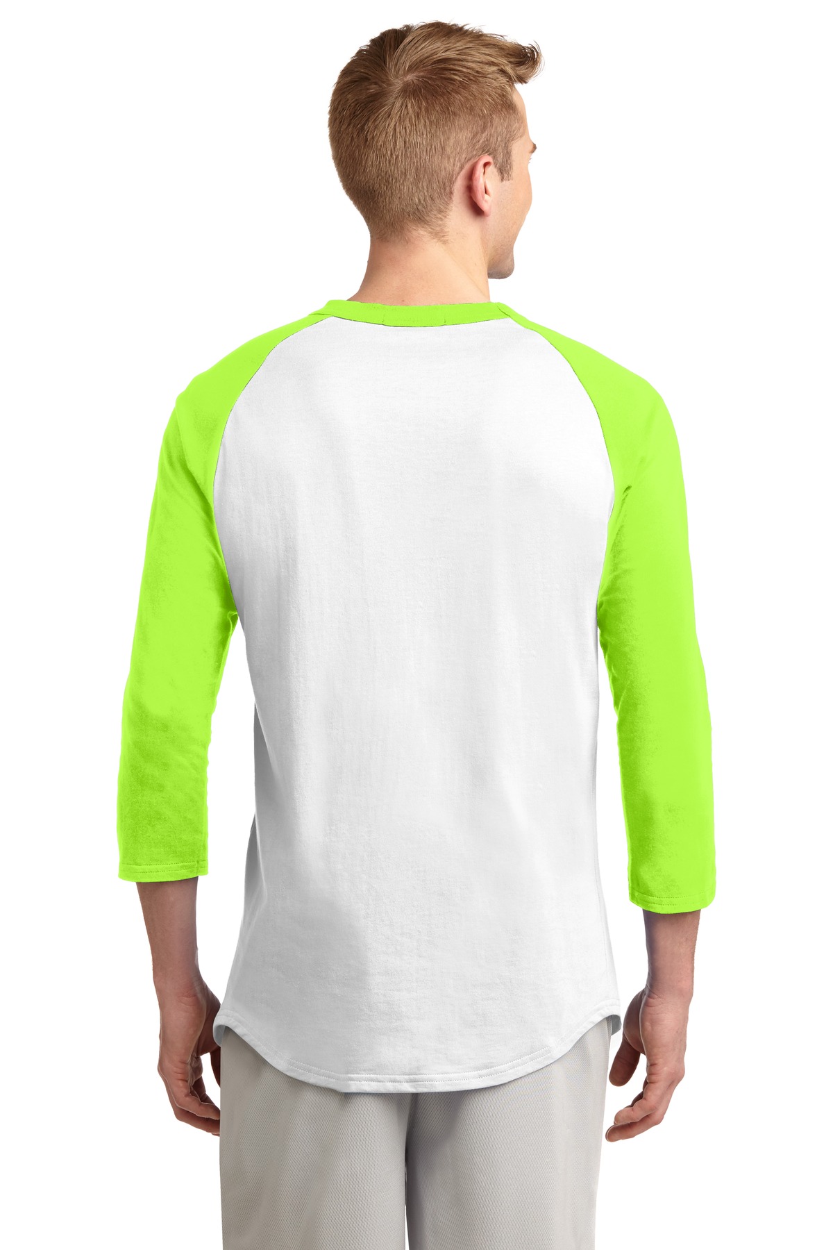 Sport Tek Colorblock Raglan Jersey - 3/4 Sleeve Crewneck Soft Cotton Tee (White/Navy) - View #10
