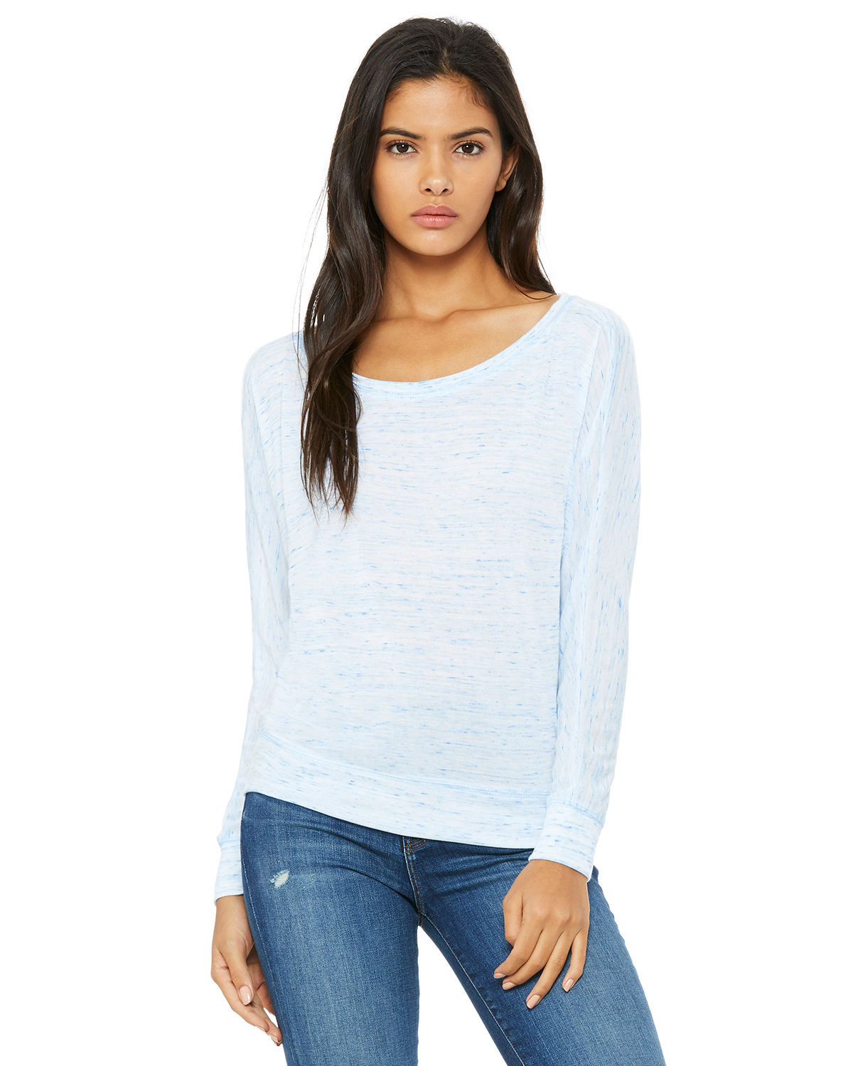 Bella + Canvas 8850 Ladies' Flowy Long-Sleeve Off Shoulder T-Shirt - Blue  Marble - M