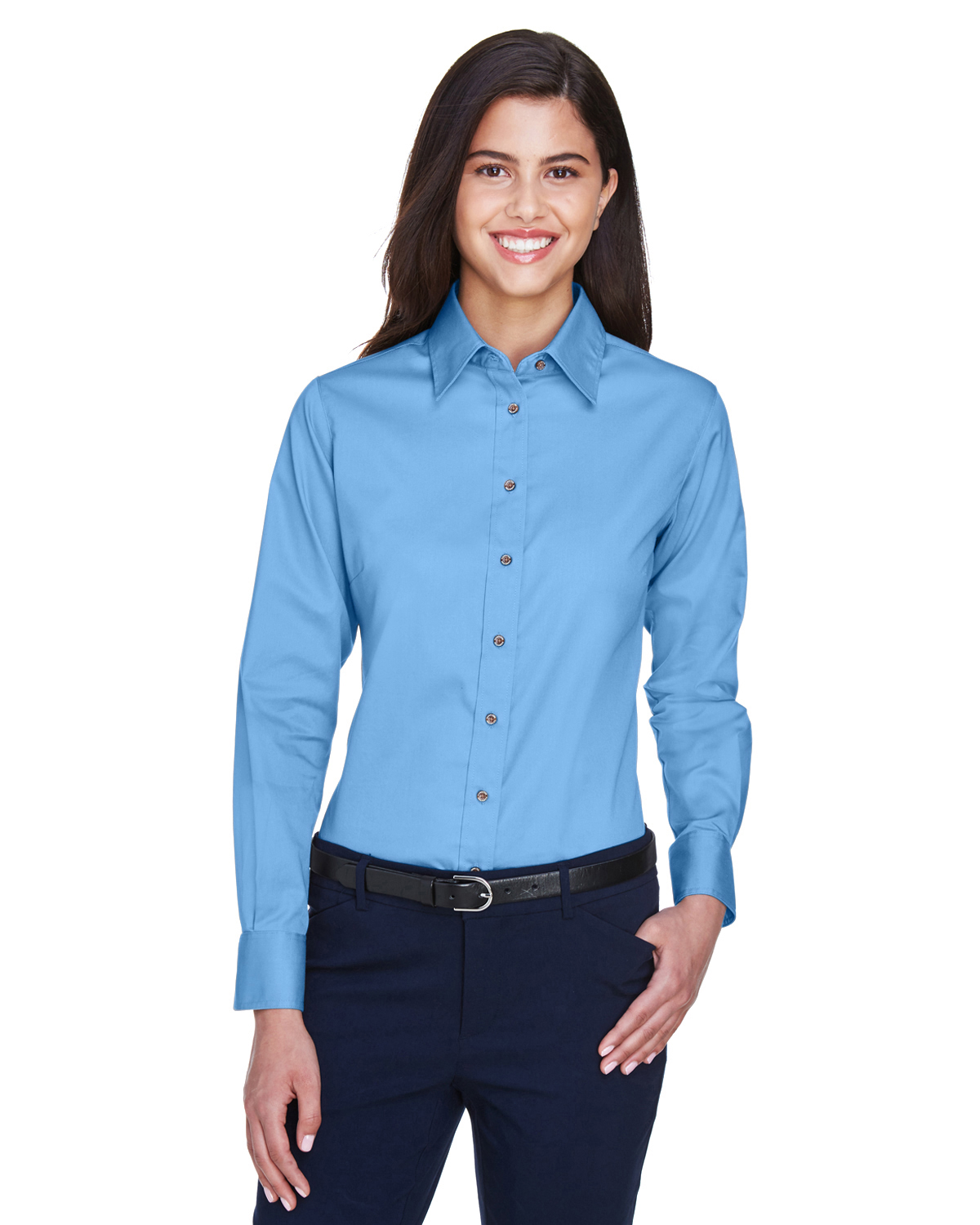 Harriton M500W | Ladies' Easy Blend™ Long-Sleeve Twill Shirt with