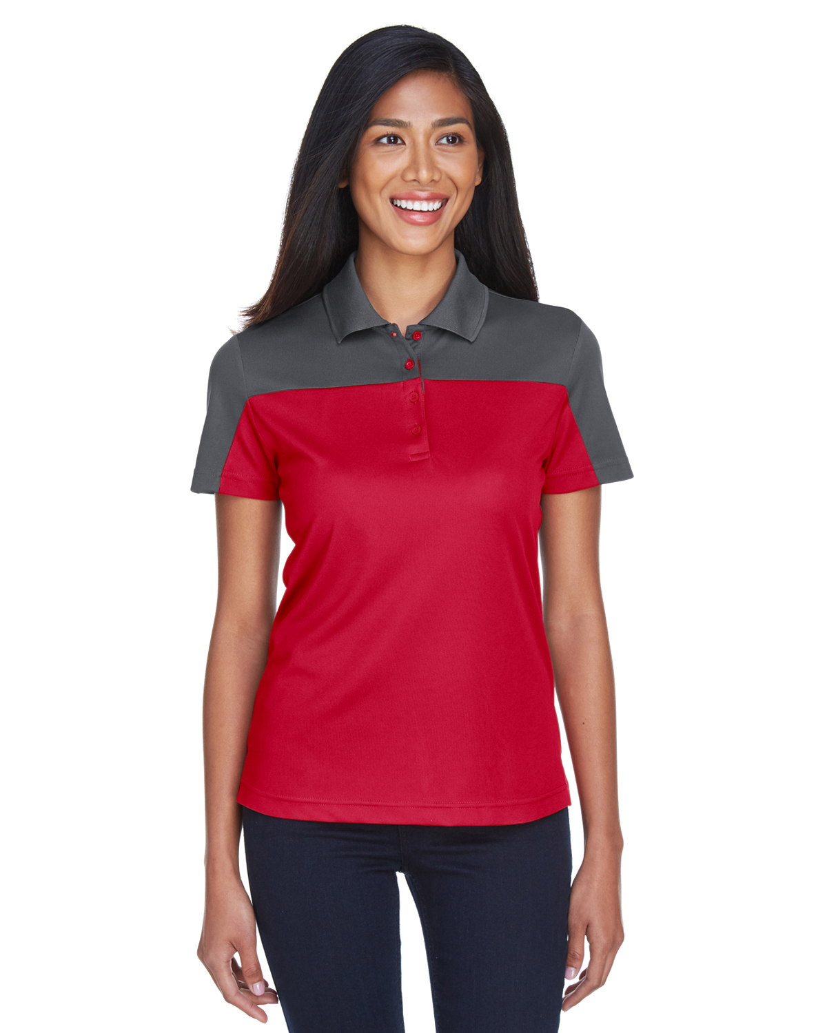 CORE365 CE101W Ladies Balance Colorblock Performance Piqu Polo Classic Red Carbon 3XL