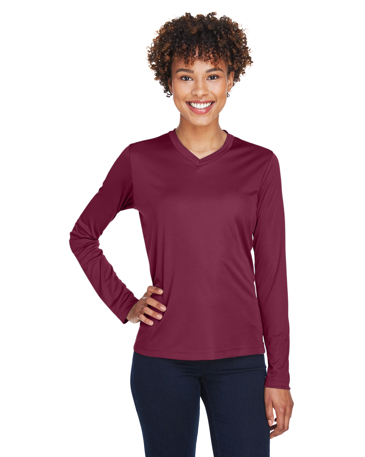 Team 365 TT11WL Ladies' Zone Performance Long-Sleeve T-Shirt–Sport Maroon  (2XL)