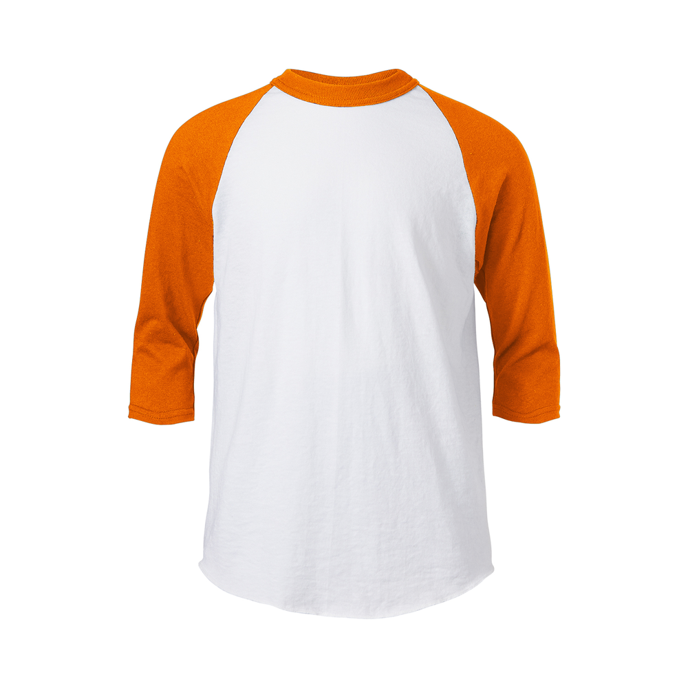 Soffe B209 Soffe Youth Raglan Baseball Tee - White / Orange - L