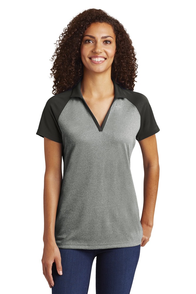 sport-tek lst641 ladies posicharge ® racermesh ® raglan heather block polo Front Fullsize