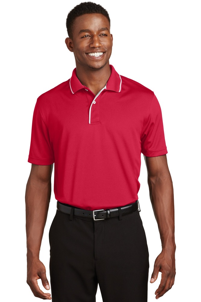 sport-tek k467 dri-mesh ® polo with tipped collar and piping Front Fullsize