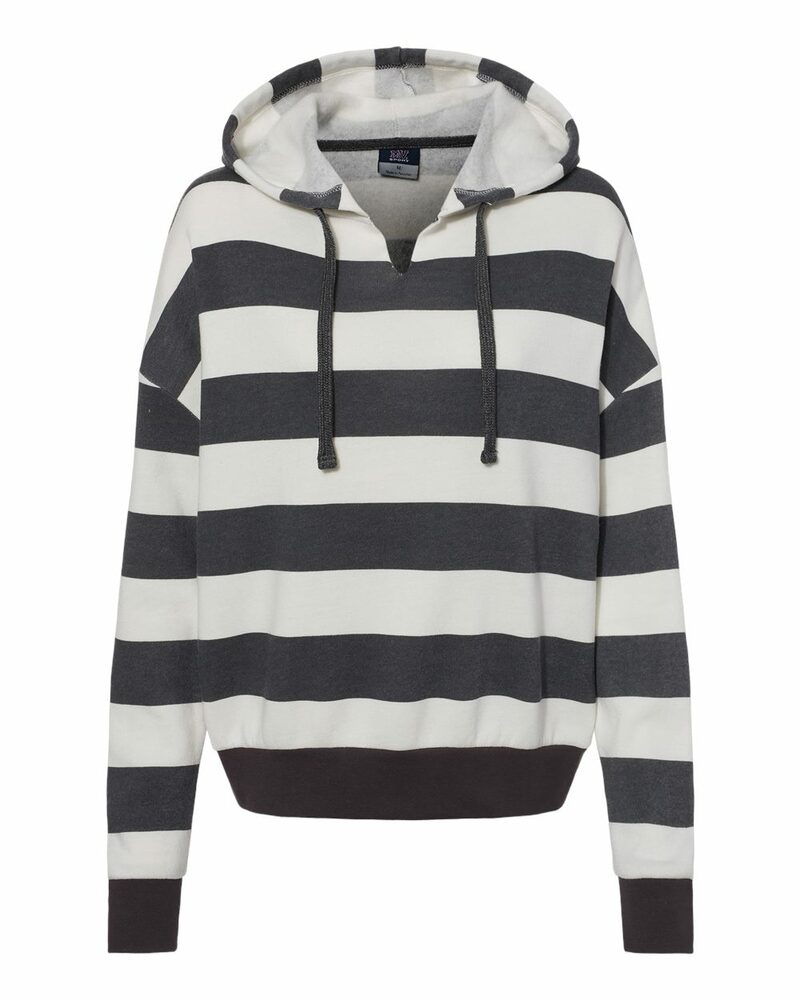 mv sport w21721 women's striped fleece boxy hooded sweatshirt Front Fullsize
