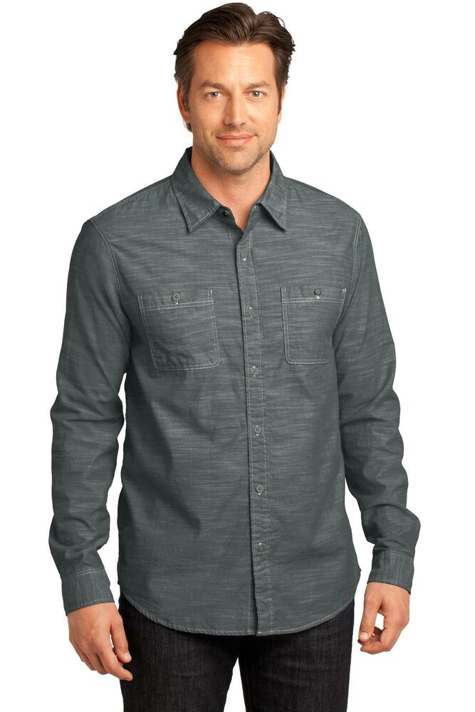 district dm3800 - mens long sleeve washed woven shirt Front Fullsize