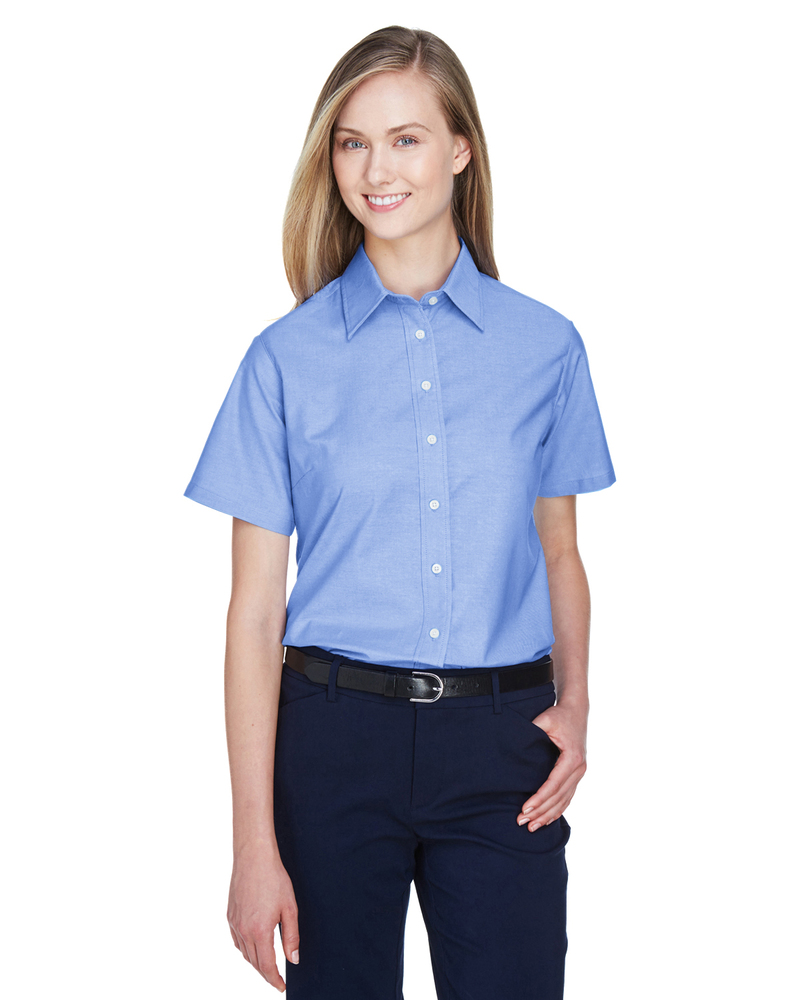 harriton m600sw ladies' short-sleeve oxford with stain-release Front Fullsize