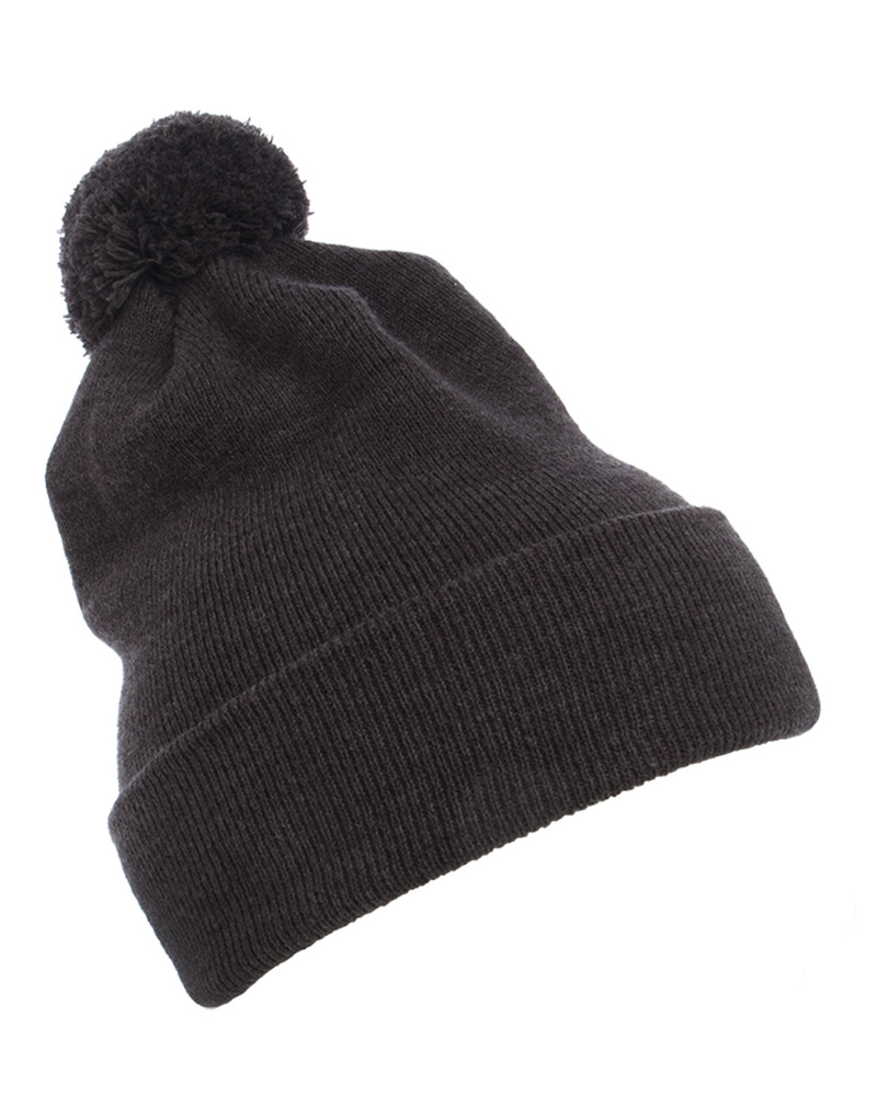 yupoong 1501p cuffed knit beanie with pom pom hat Front Fullsize